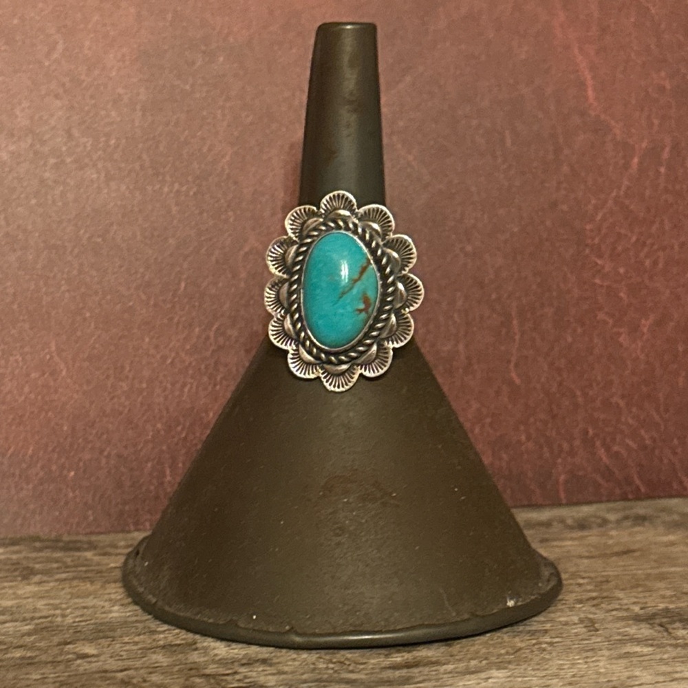Turquoise Sterling Ring Stamped & Signed Begay Size 10